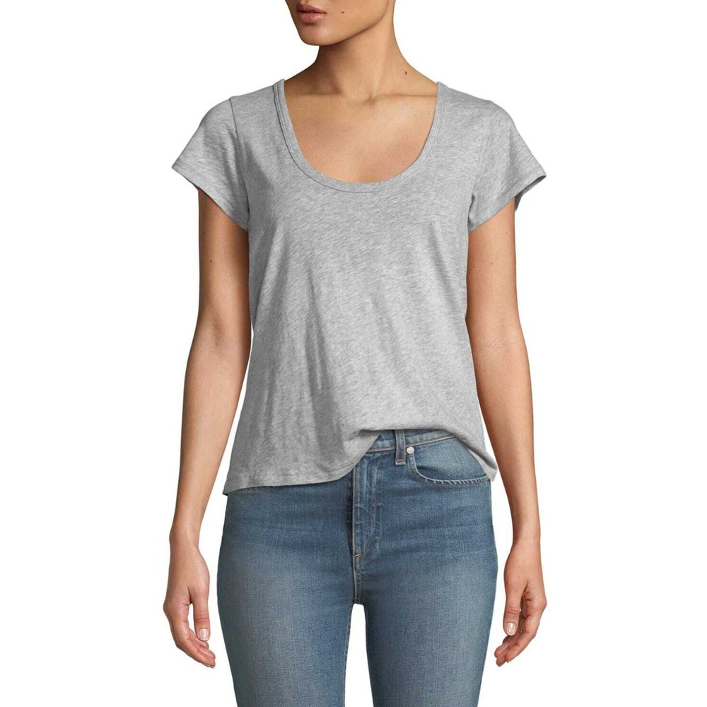 Rag & Bone Women's Grey U-Neck Short-Sleeve Cotton Tee Size Medium